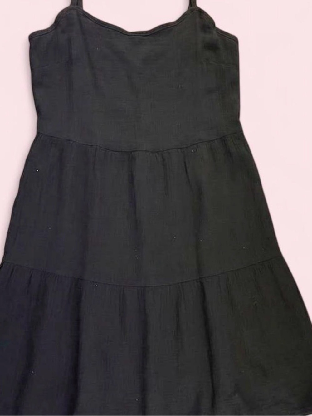 Black Textured Spaghetti-Strap Dress